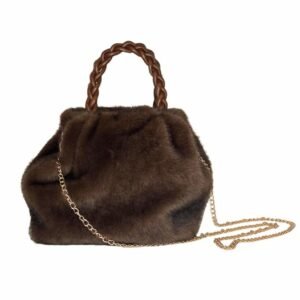 Exclusive fuskepels veske medium med gull lenke